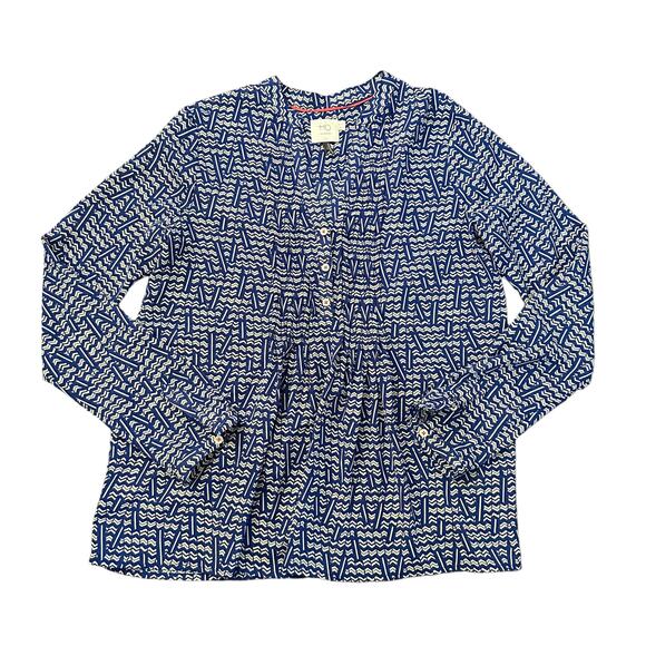 HD in Paris Kaveri blue & white print long sleeve henley top size 4 - Picture 12 of 12
